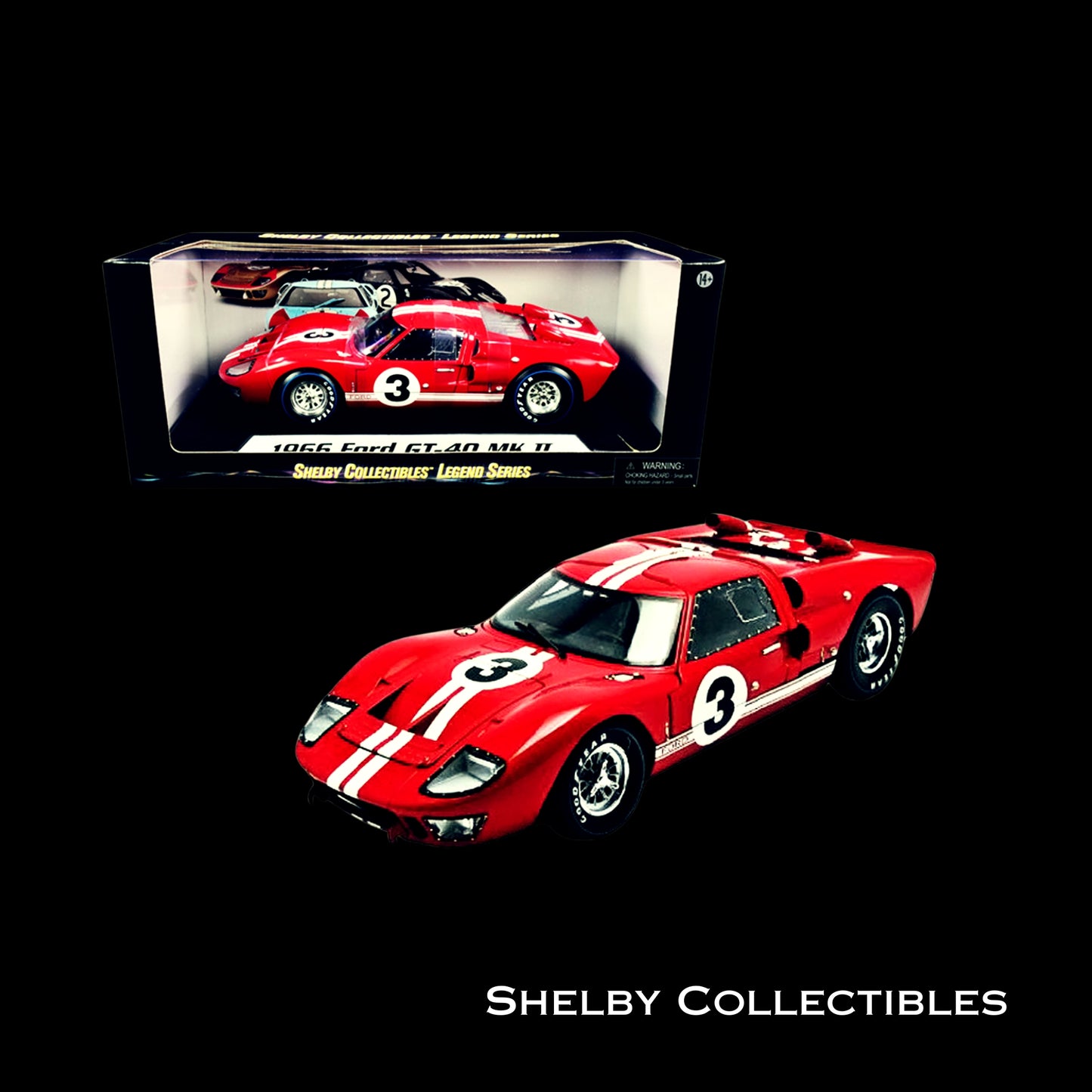1966 Ford GT-40 MK II #5 Red with White Stripes Le Mans 1/18 Diecast Model Car by Shelby Collectibles