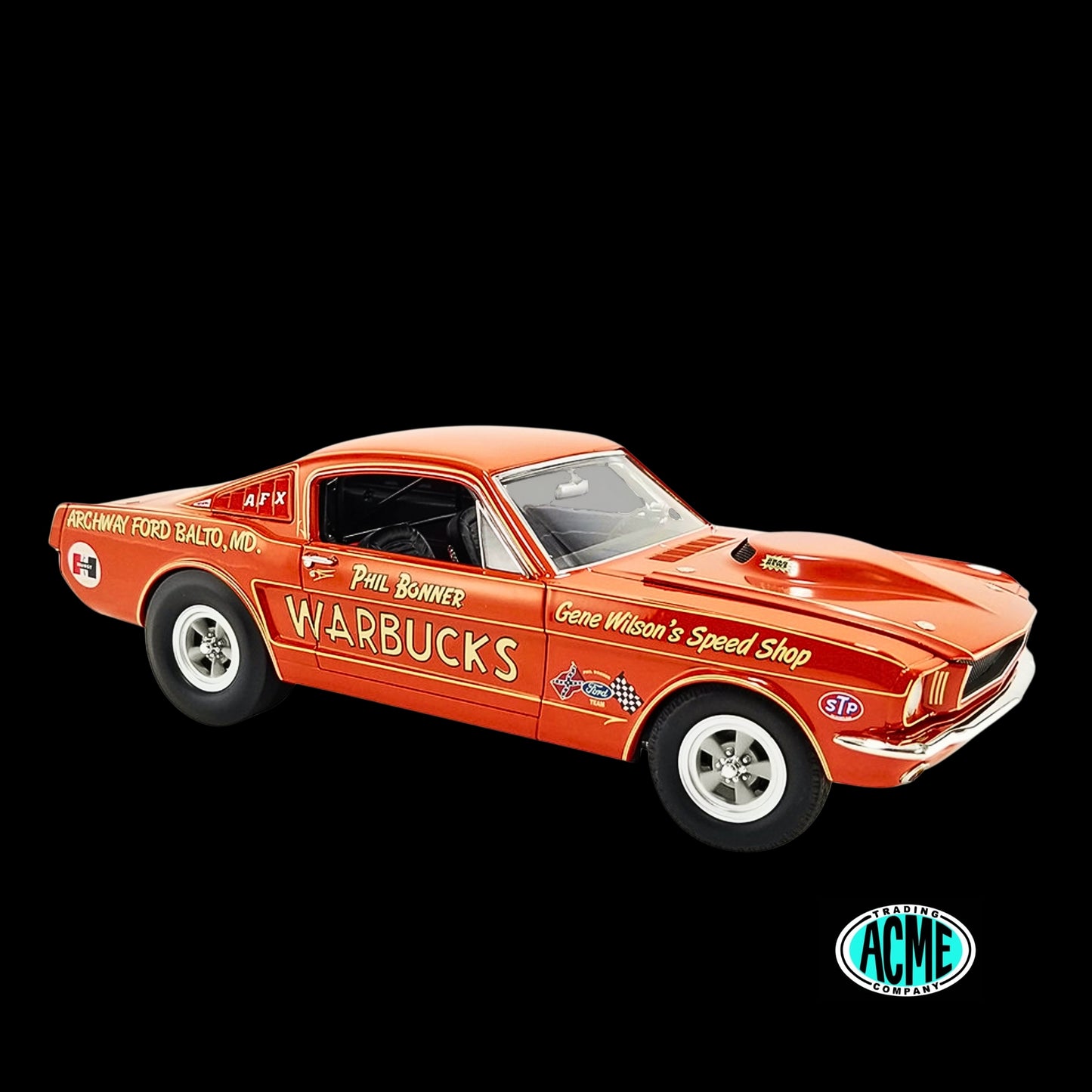 1965 Ford Mustang A/FX "Warbucks - Phil Bonner" Orange with Graphics Limited Edition to 372 pieces Worldwide by ACME