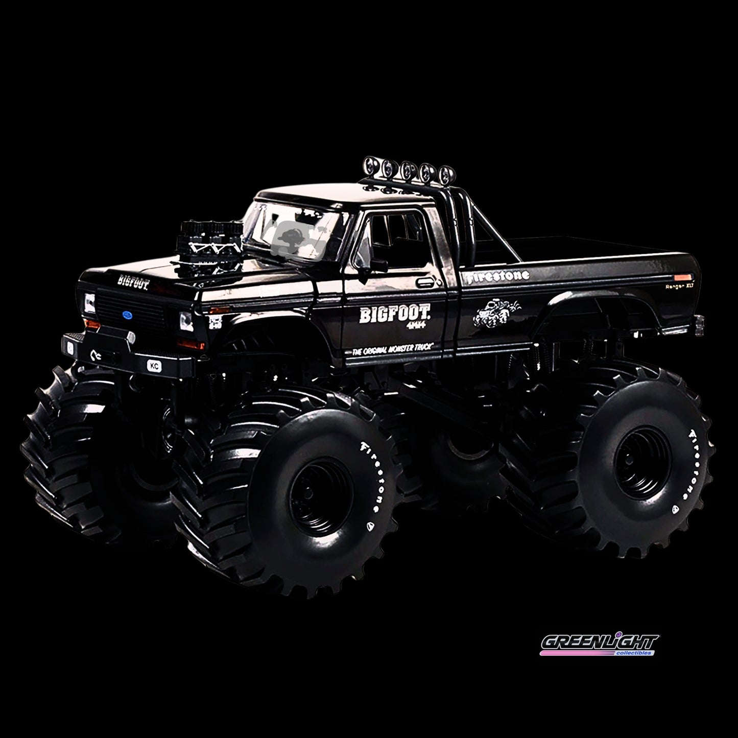 1974 Ford F-250 Monster Truck with 66-Inch Tires Black Bandit Edition "Bigfoot #1" "Kings of Crunch" by Greenlight