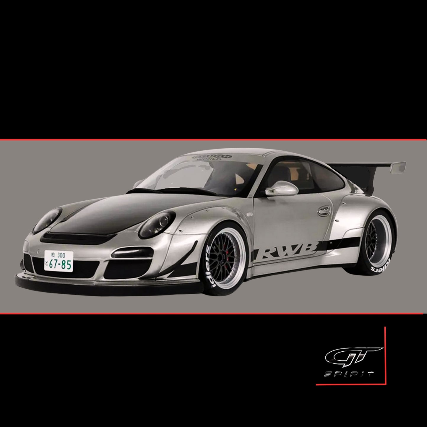2024 Porsche 911 RWB Abu Silver Metallic with Black Hood 1/18 Model Car by GT Spirit
