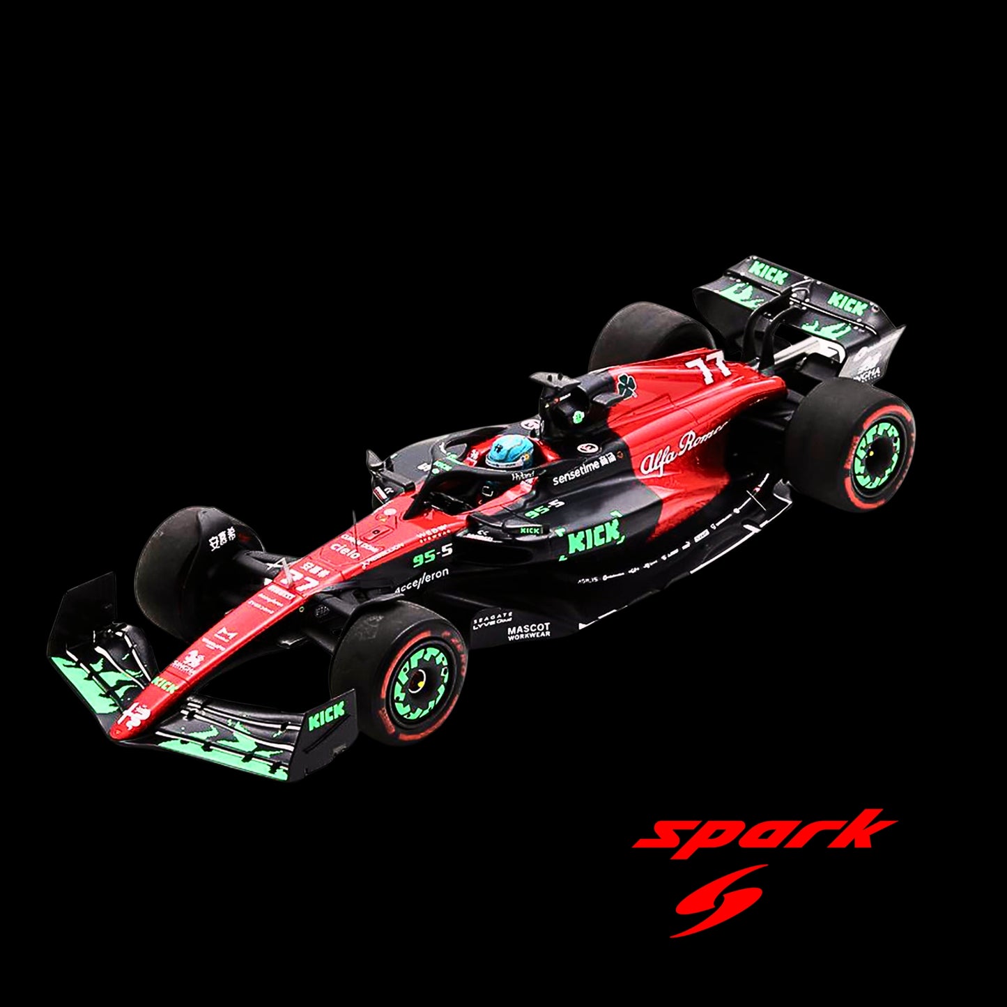 Alfa Romeo C43 #77 Valtteri Bottas "F1 Team KICK" "Belgian GP" (2023) and Acrylic Display Case Model Car by Spark