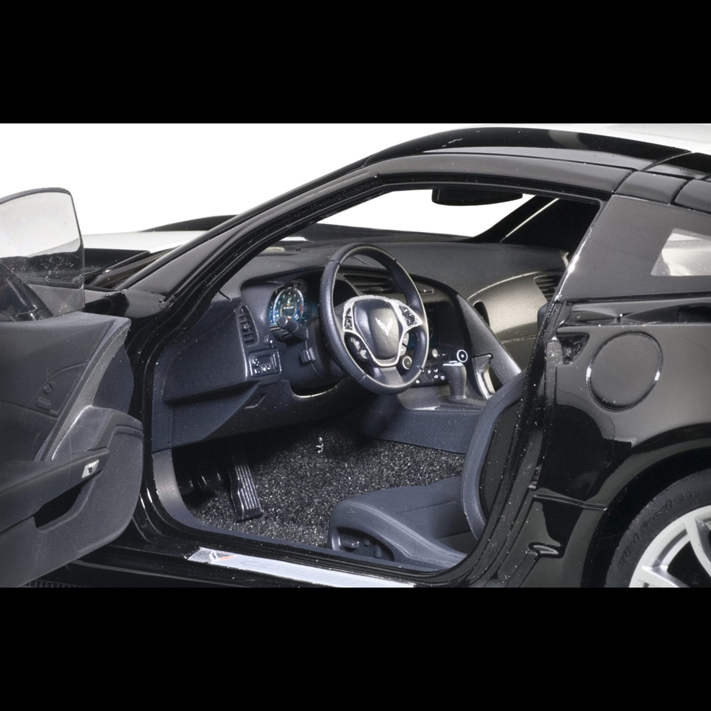 2017 Chevrolet Corvette C7 Grand Sport Black with White Stripe and Yellow Fender Hash Marks 1/18 Model Car by Autoart