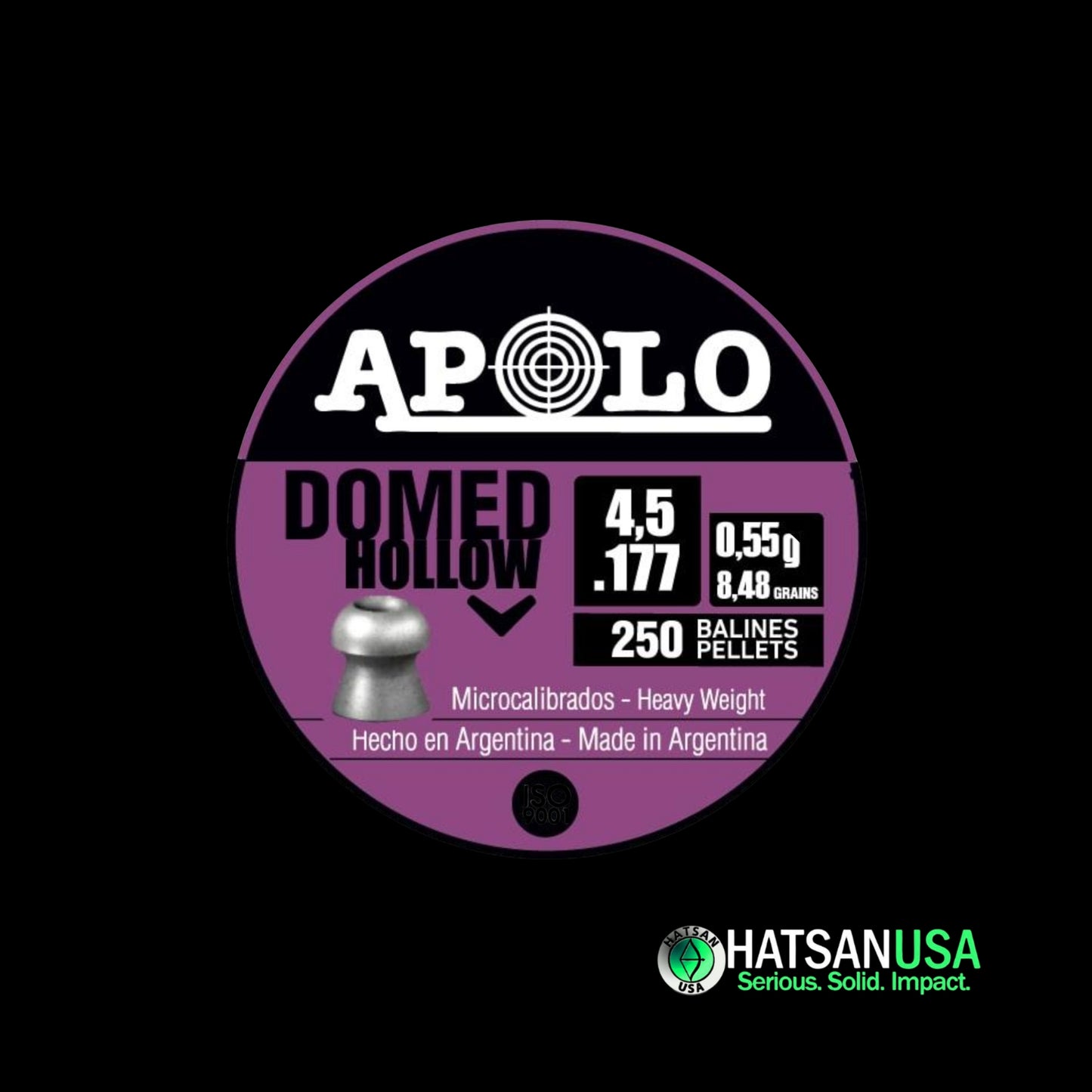 Hatsan Apolo Domed Hollow Air Rifle Pellets 177 Cal 8.48 gr 250/ct