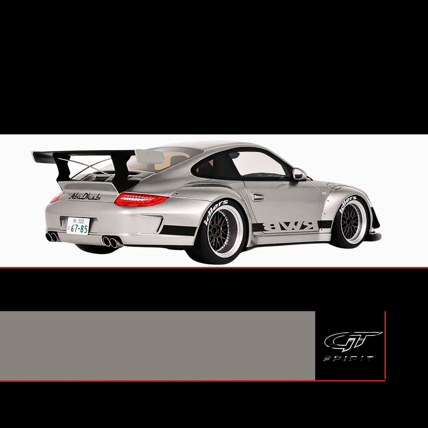 2024 Porsche 911 RWB Abu Silver Metallic with Black Hood 1/18 Model Car by GT Spirit