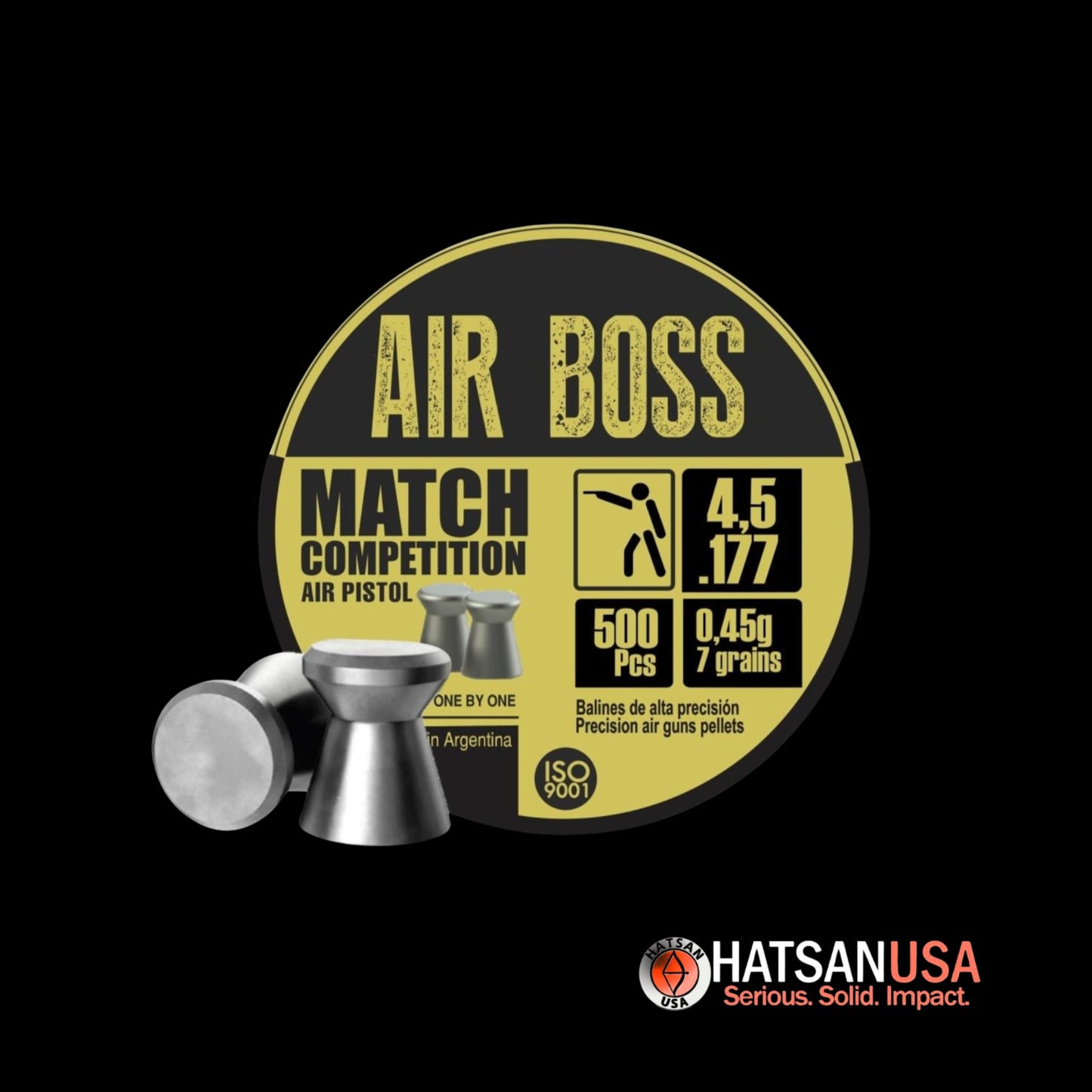 Hatsan Apolo Air Boss Match Competition Air Pistol Pellets .177/4.49mm/4.52mm Cal 7 gr 500/ct