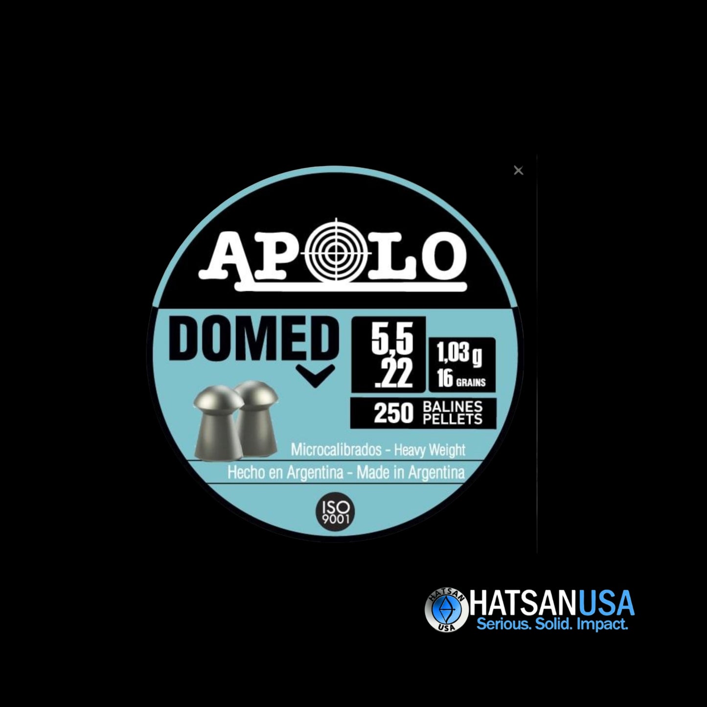 Hatsan Apolo Domed Air Rifle Pellets 22 Cal 16 gr 250/ct