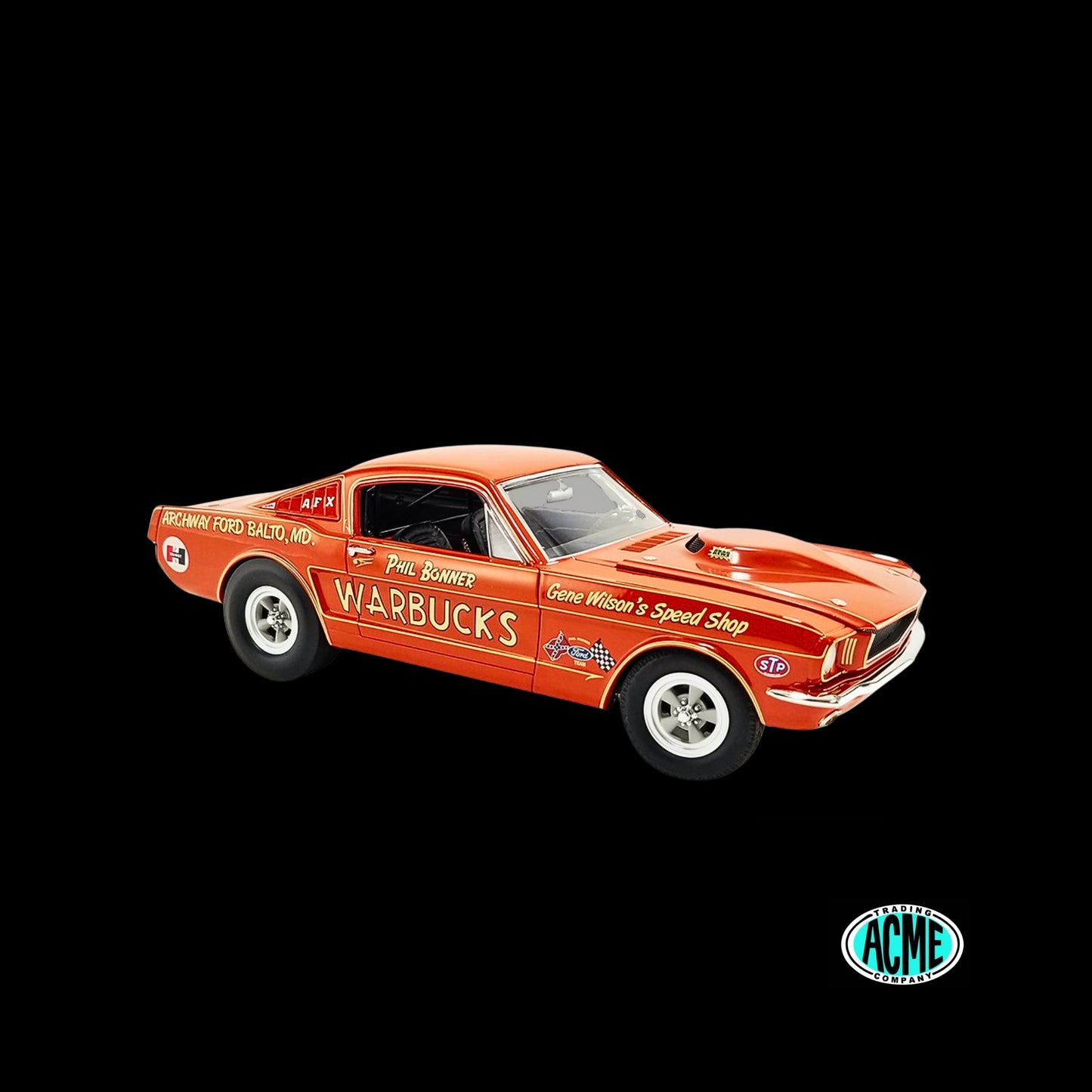 1965 Ford Mustang A/FX "Warbucks - Phil Bonner" Orange with Graphics Limited Edition to 372 pieces Worldwide by ACME