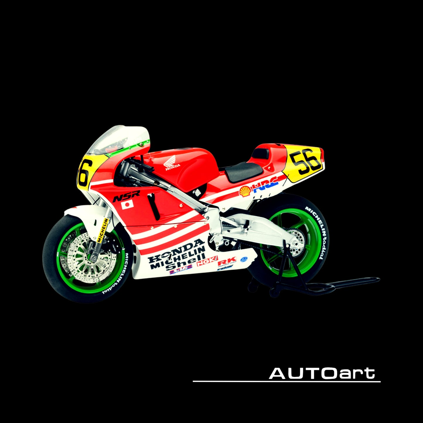 Honda NSR500 WGP500 Motorcycle #56 Red and White with Helmet "Baribari Legend" (1986) OVA 1/12 Model by Autoart