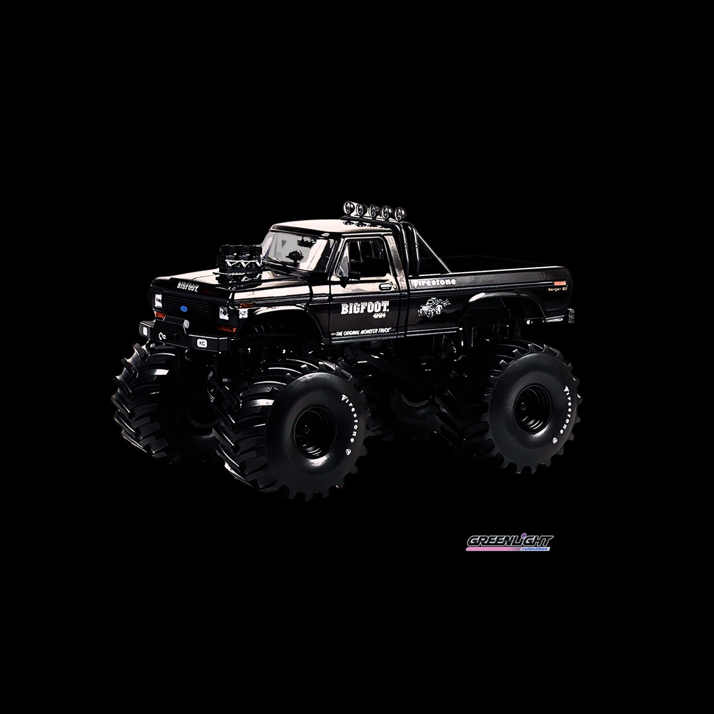 1974 Ford F-250 Monster Truck with 66-Inch Tires Black Bandit Edition "Bigfoot #1" "Kings of Crunch" by Greenlight