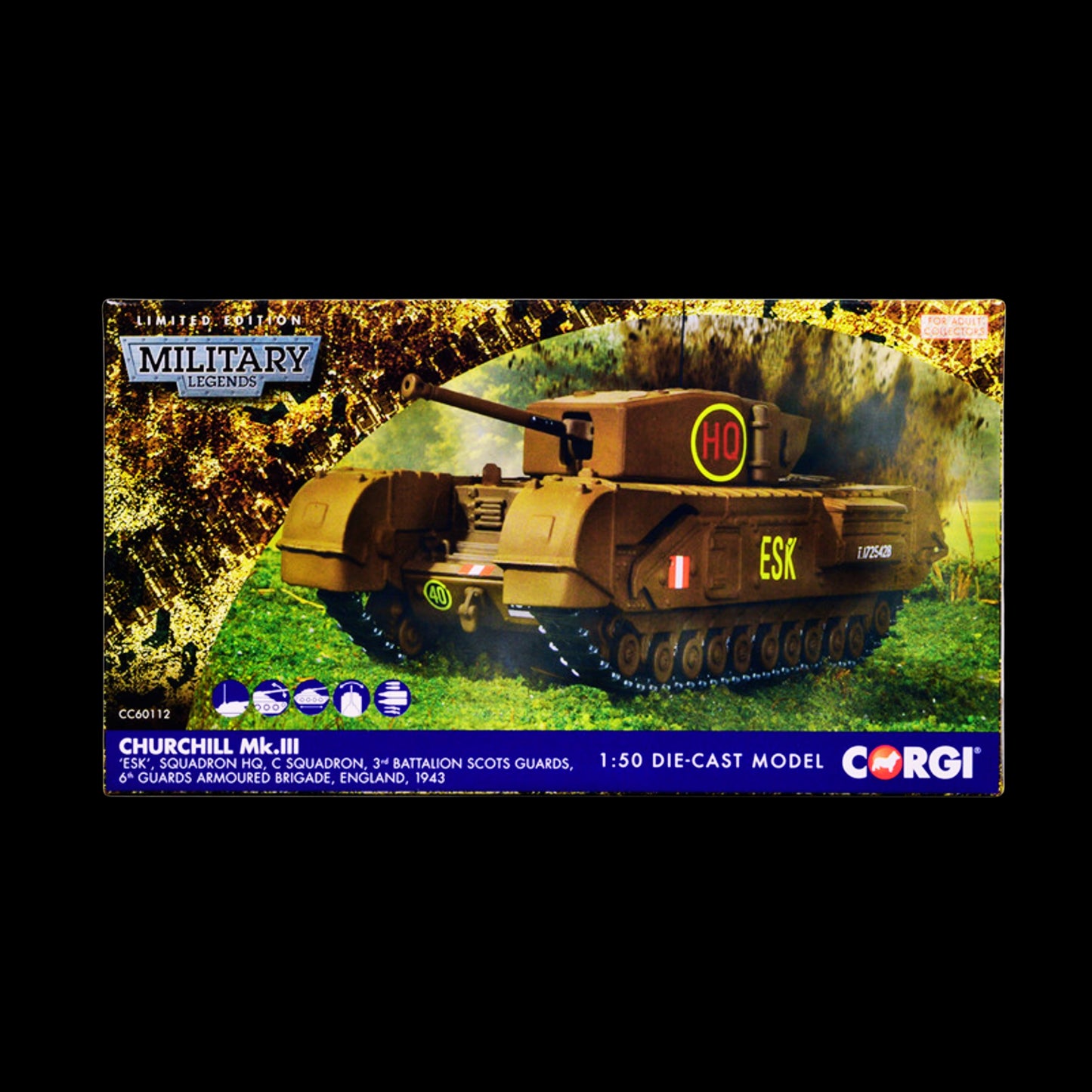 Churchill Mk.III Tank "ESK Squadron HQ C Squadron 3rd Battalion Scots Guards 6th Guards Armoured Brigade" (1943) British Royal Army "Military Legends" Series 1/50 Diecast Model by Corgi