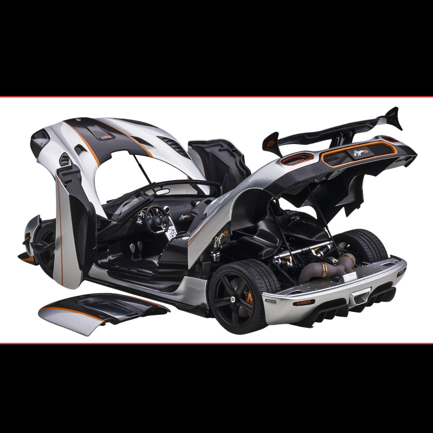 Koenigsegg Agera RS Moon Silver with Carbon and Orange Accents 1/18 Model Car by Autoart