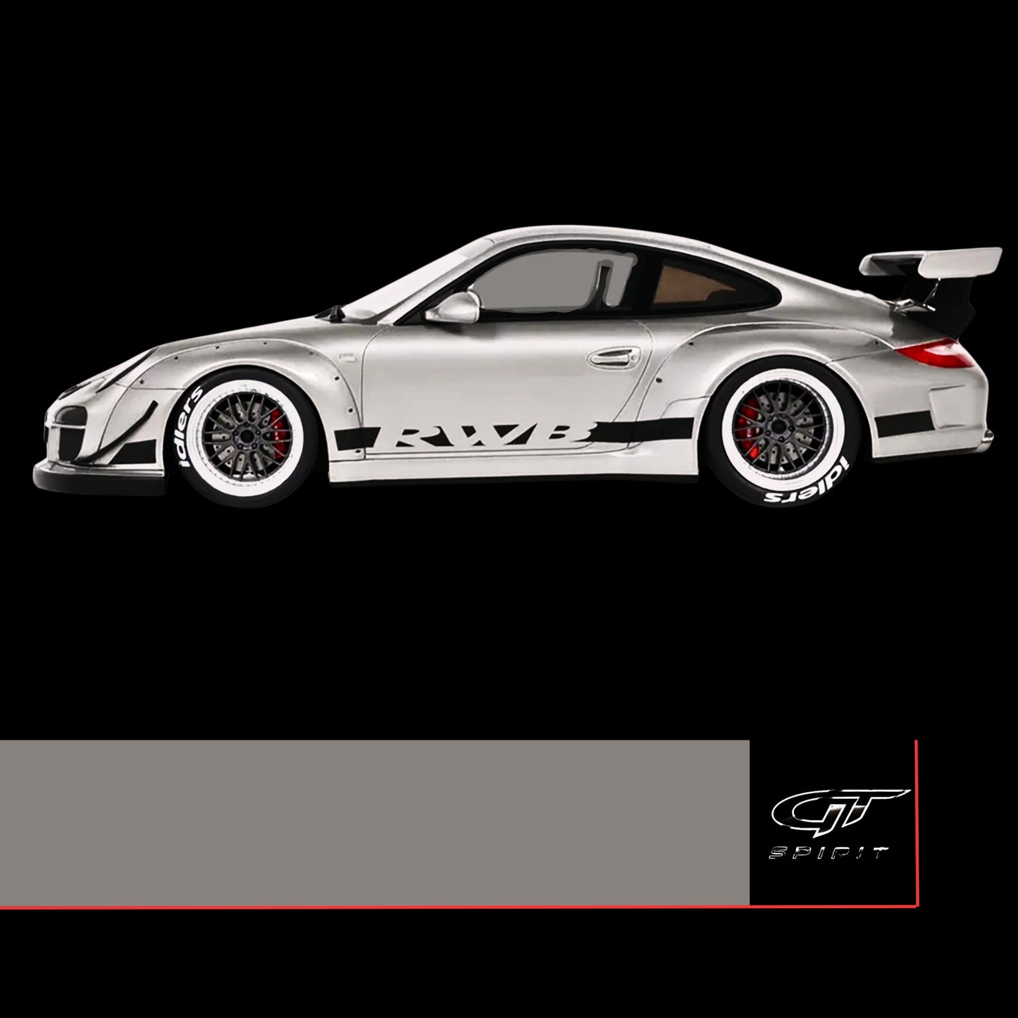 2024 Porsche 911 RWB Abu Silver Metallic with Black Hood 1/18 Model Car by GT Spirit