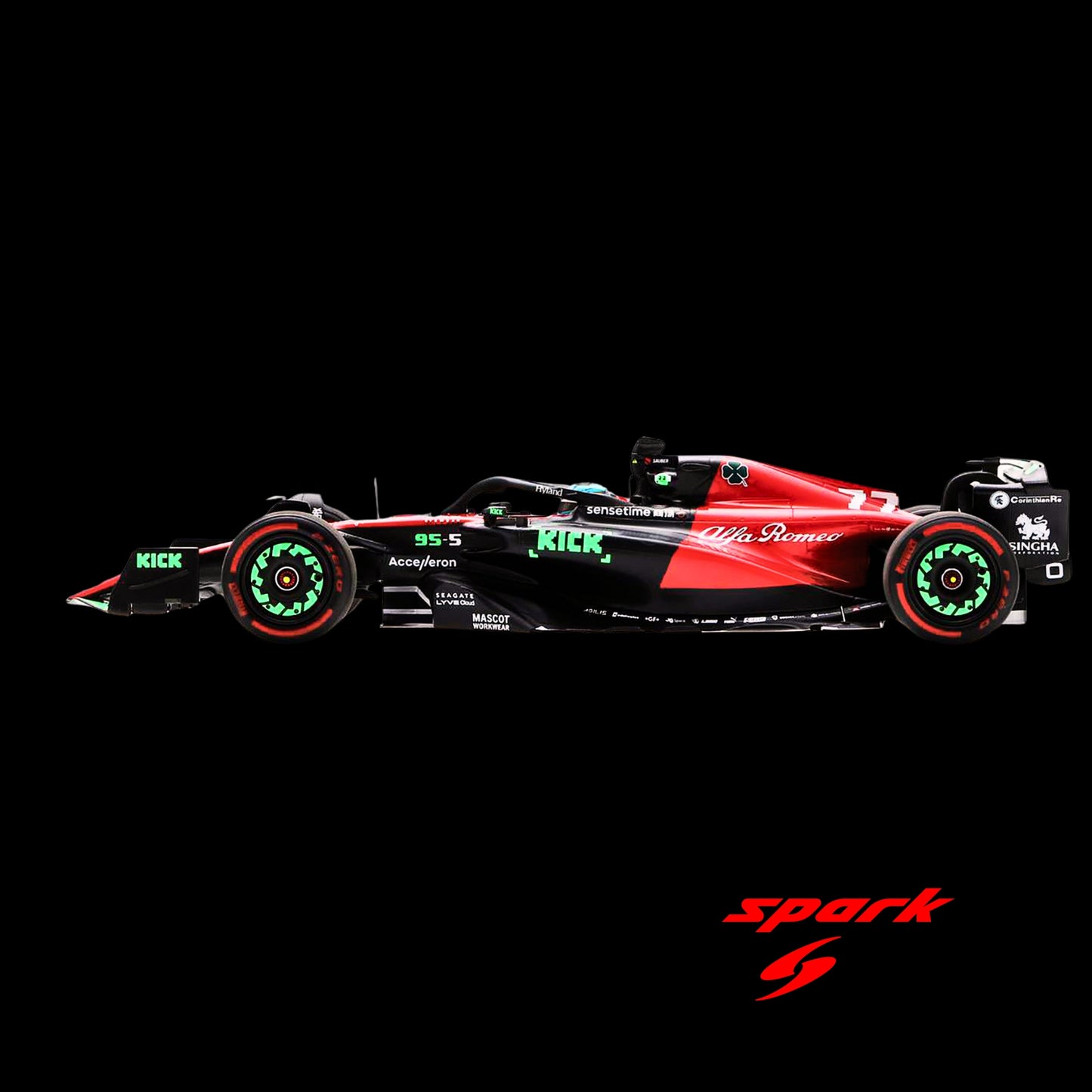 Alfa Romeo C43 #77 Valtteri Bottas "F1 Team KICK" "Belgian GP" (2023) and Acrylic Display Case Model Car by Spark