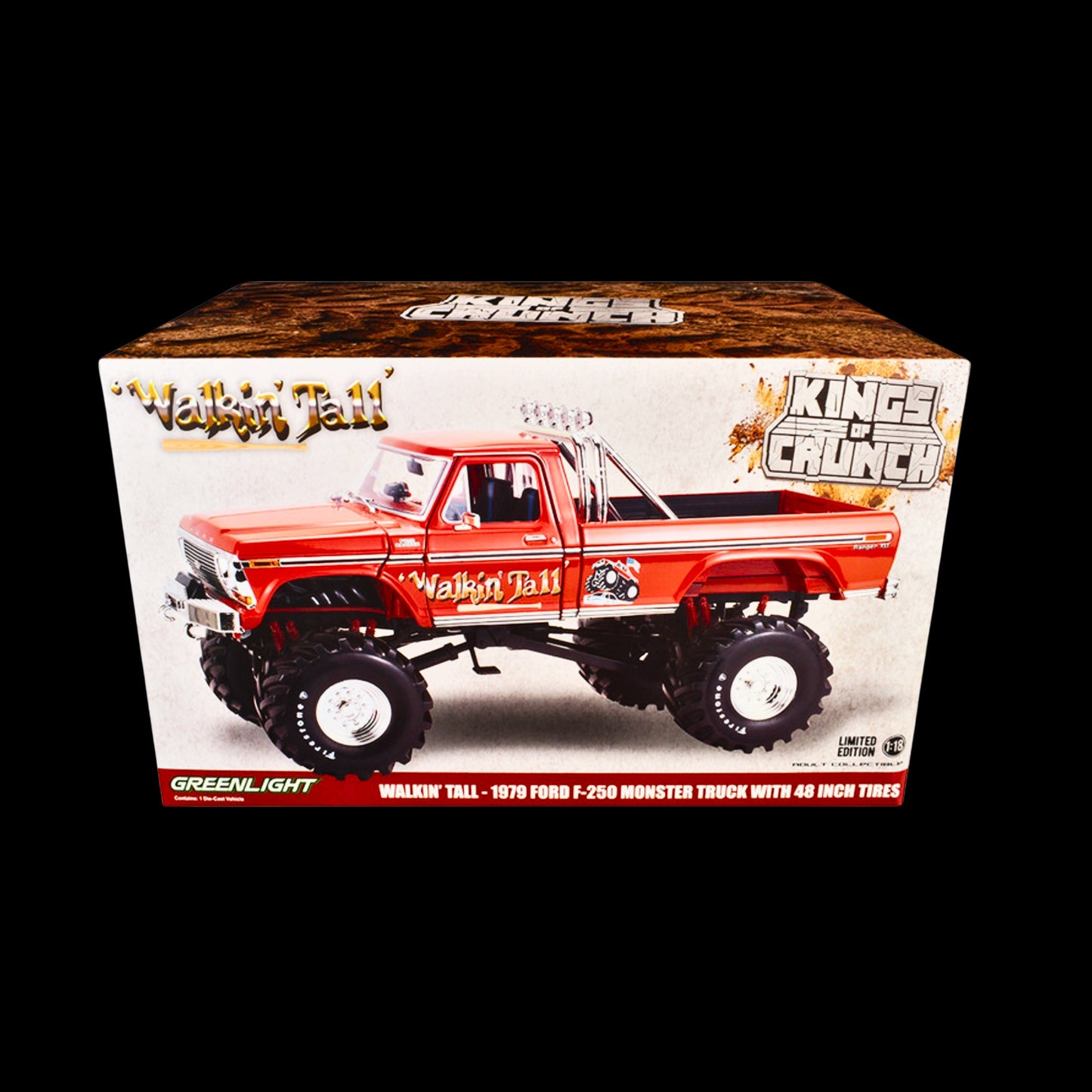 1979 Ford F-250 Monster Truck with 48-Inch Tires "Walkin' Tall" Red "Kings of Crunch" Series 1/18 Diecast Model Car by Greenlight