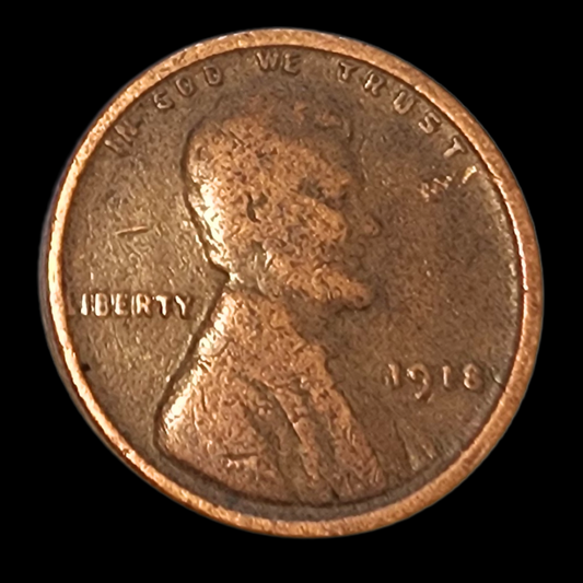 1918 Lincoln Wheat Cent - Circulated Brown Philadelphia Mint (No Mint Mark)