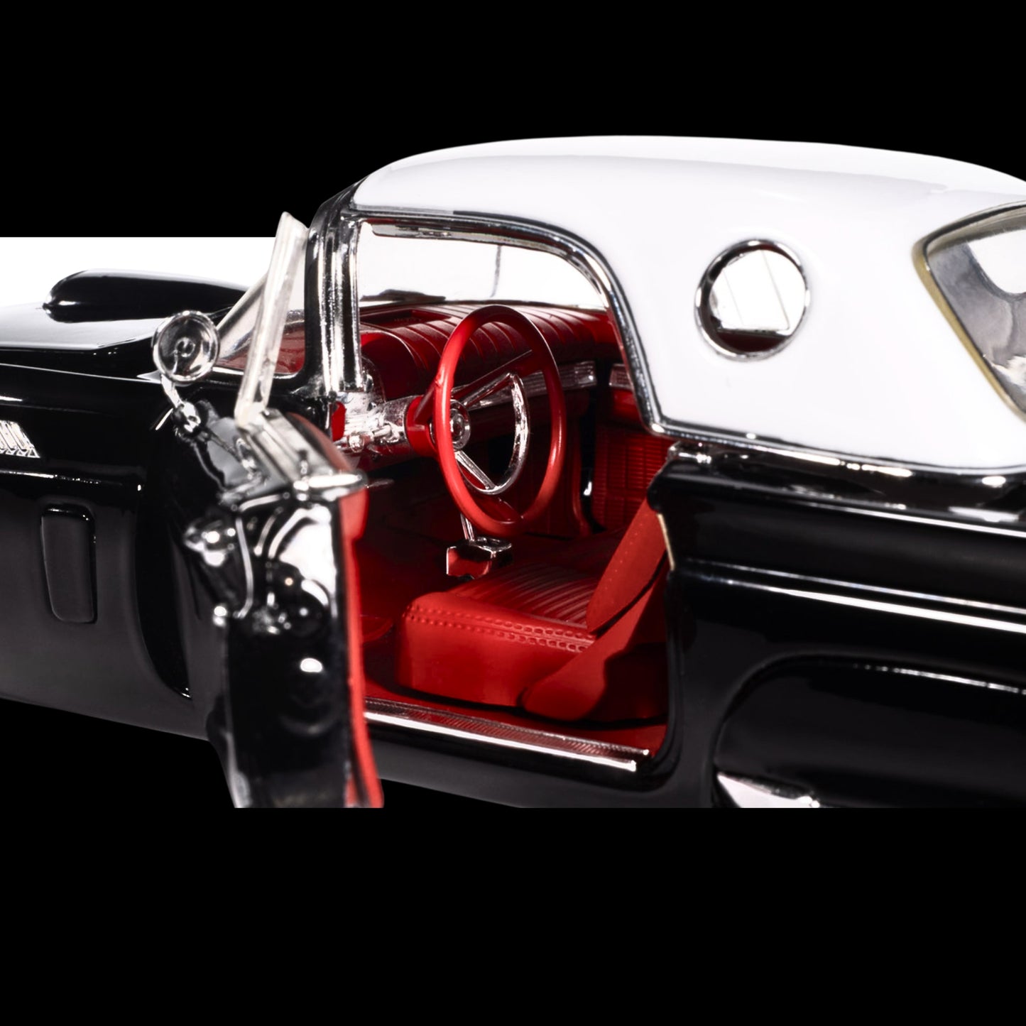 Auto World 1957 Ford Thunderbird Black w/ White Top & Red Interior 1/18 Diecast Model Car (American Muscle)