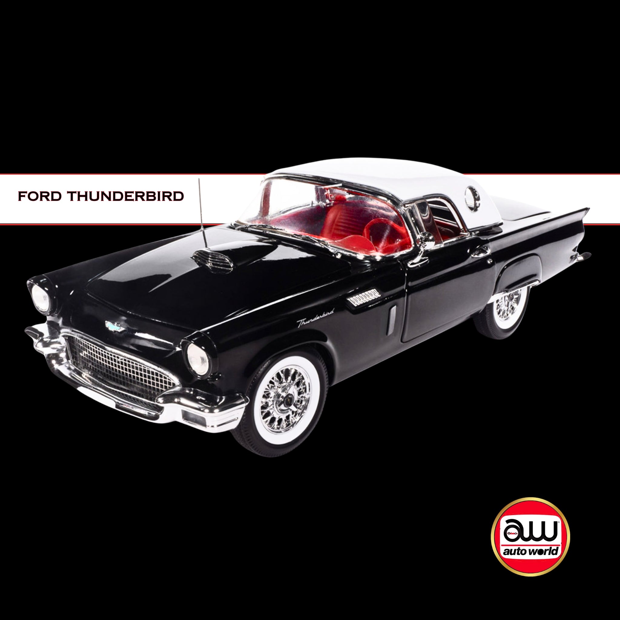 Auto World 1957 Ford Thunderbird E-Code Raven Black/White Top Red