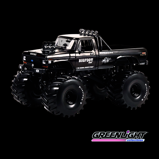 1974 Ford F-250 Monster Truck with 66-Inch Tires Black Bandit Edition "Bigfoot #1" "Kings of Crunch" Series 1/18 Diecast Model Car by Greenlight