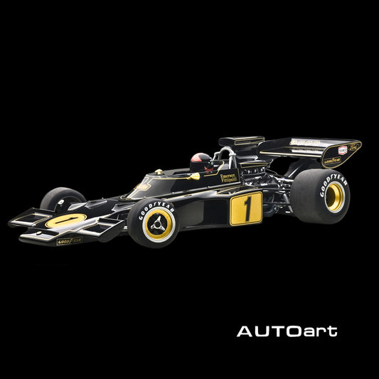 Lotus 72E 1973 Emerson Fittipaldi #1 with Driver Figure in Cockpit 1/18 Model Car by Autoart - 1