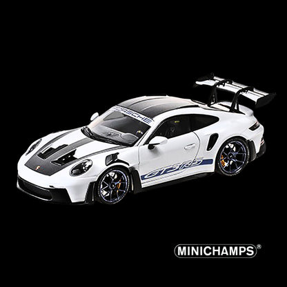 2022 Porsche 911 (992) GT3 RS "Weissach Package" Gray Metallic with Blue Accents Limited Edition to 649 pieces Worldwide 1/18 Diecast Model Car by Minichamps