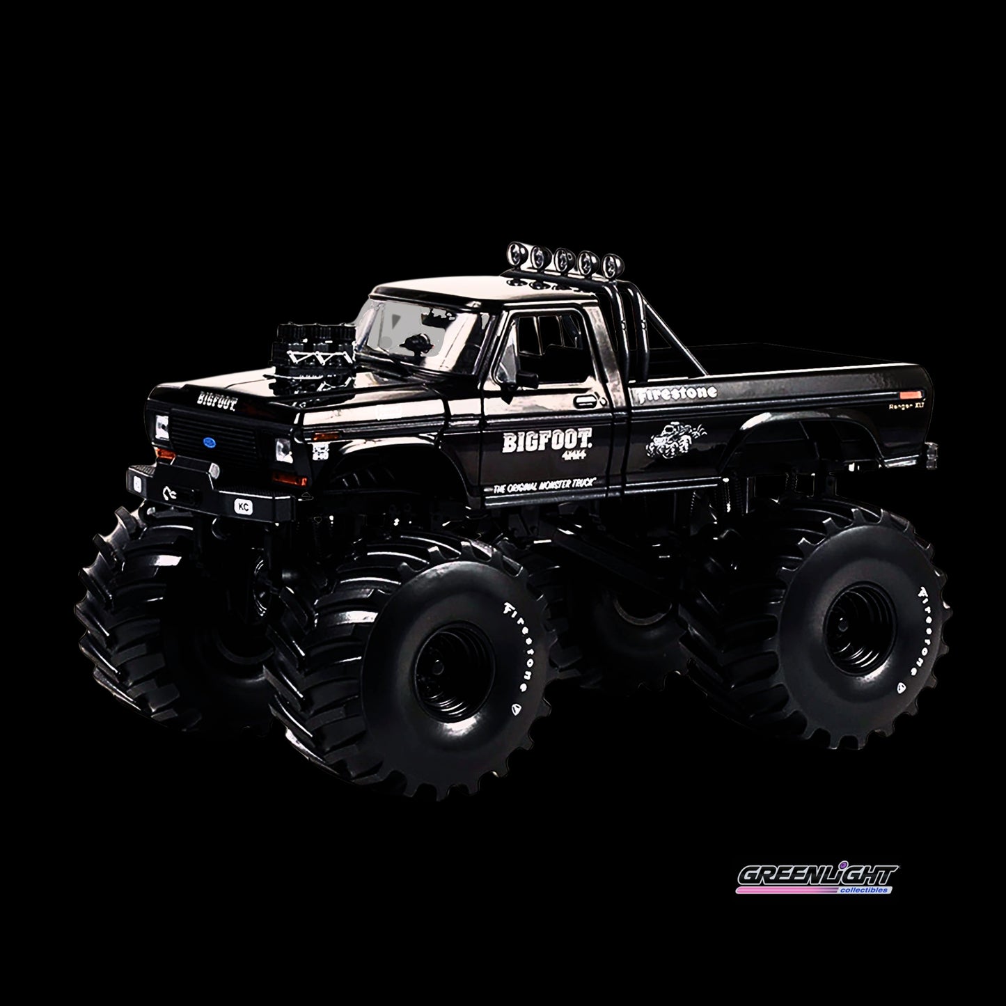 1974 Ford F-250 Monster Truck with 66-Inch Tires Black Bandit Edition "Bigfoot #1" "Kings of Crunch"  by Greenlight