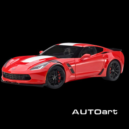 2017 Chevrolet Corvette C7 Grand Sport Red with White Stripe and Black Fender Hash Marks 1/18 Model Car by Autoart