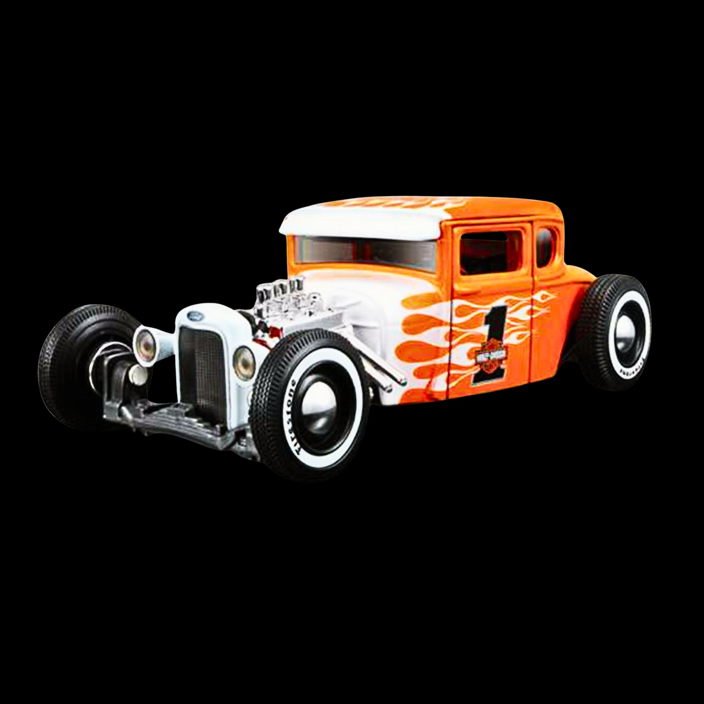 1929 Ford Model A #1 Harley Davidson Orange Flames 1:24 Diecast by Maisto
