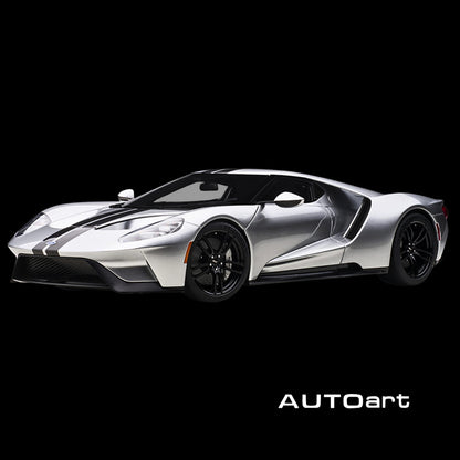 AUTOart 2017 Ford GT Ingot Silver Metallic w/ Black Stripes 1/12 Model Car (Opening Panels, Working Spoiler)