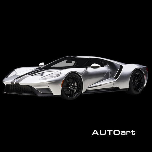 AUTOart 2017 Ford GT Ingot Silver Metallic w/ Black Stripes 1/12 Model Car (Opening Panels, Working Spoiler)