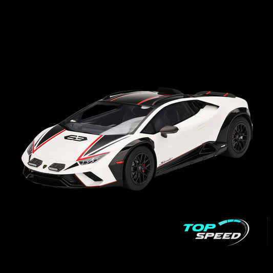 Lamborghini Huracan Sterrato Bianco Asopo White with Matt Black Top and Red Stripes 1/18 Model Car by Top Speed