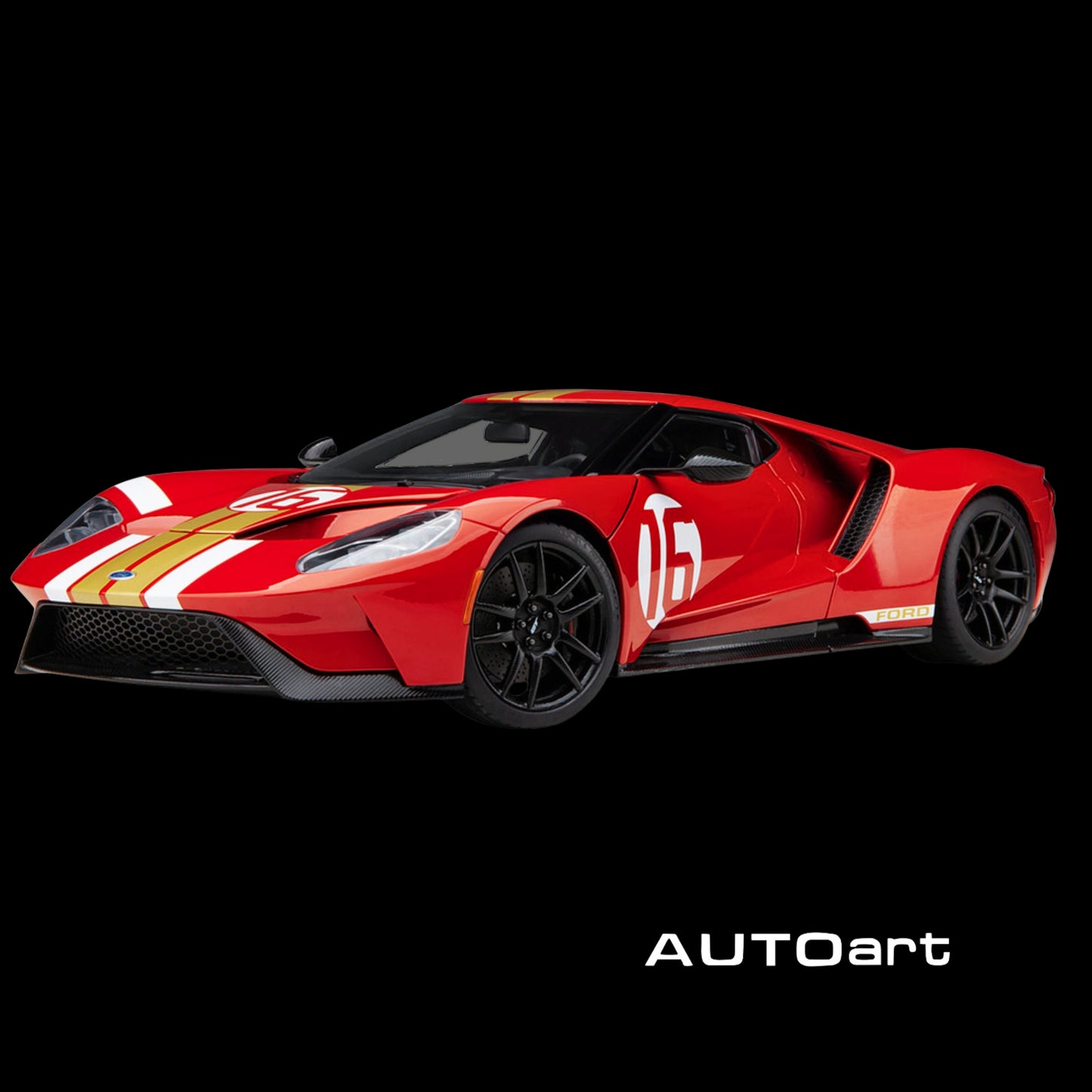 AUTOart Ford GT Heritage Edition #16 “Alan Mann” Red Metallic w/ Gold Stripes 1/18 Model Car (Opening Engine)