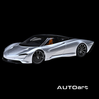 AUTOart McLaren Speedtail Supernova Silver Metallic w/ Black Top + Suitcase Accessories 1/18 Model Car (Opening Doors/Trunks)