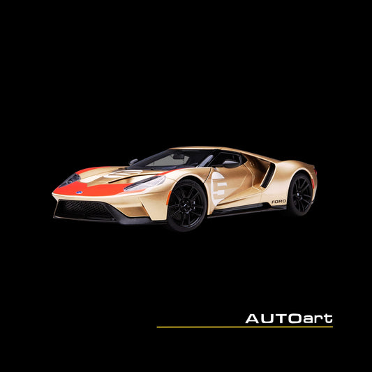 Ford GT Heritage Edition #5 "Holman Moody" Gold Metallic with Red and White Graphics 1/18 Model Car by Autoart