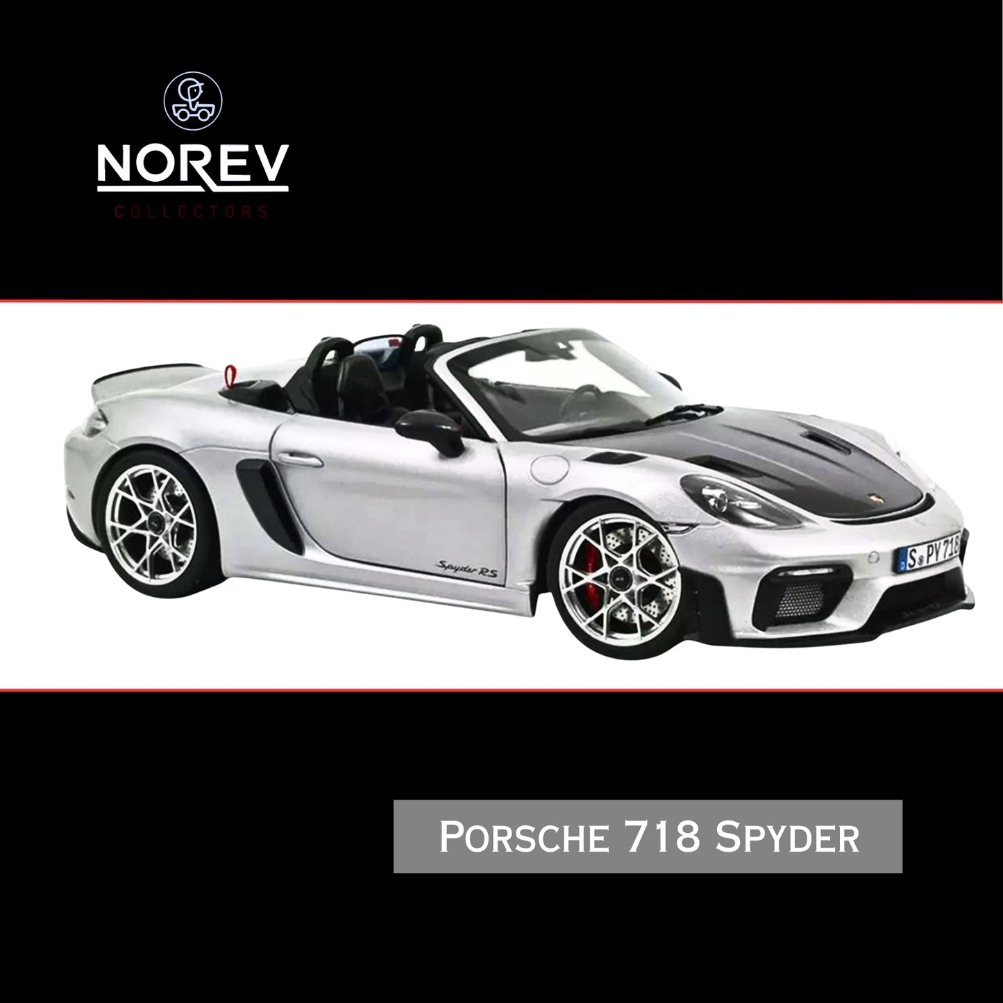 2023 Porsche 718 Spyder RS Weissach Pack GT Silver Metallic with Carbon Hood, Norev