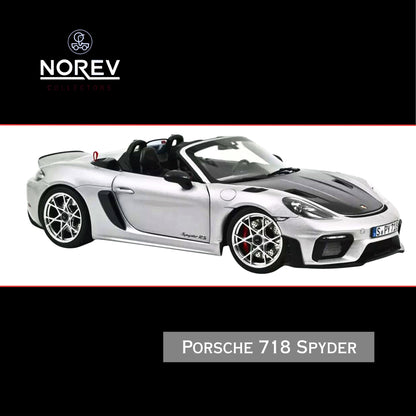 2023 Porsche 718 Spyder RS Weissach Pack GT Silver Metallic with Carbon Hood, Norev