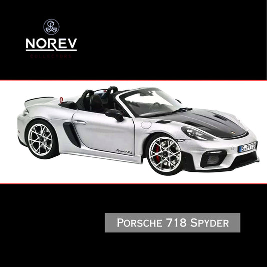 2023 Porsche 718 Spyder RS Weissach Pack GT Silver Metallic with Carbon Hood, Norev