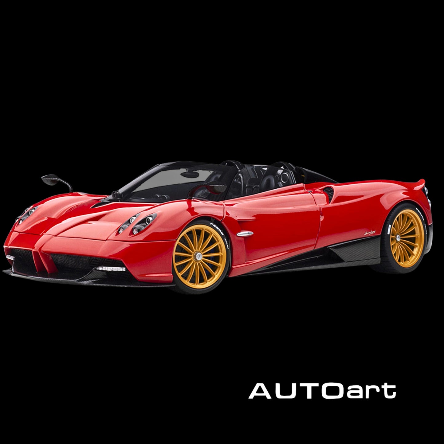 Pagani Huayra Roadster Rosso Monza Red and Carbon with Luggage Set 1/18 Model Car by Autoart