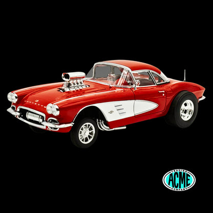 1961 Chevrolet Corvette Gasser – Roman Red, Red Interior | 1:18 Diecast Model by ACME (Limited Edition 300 Worldwide)
