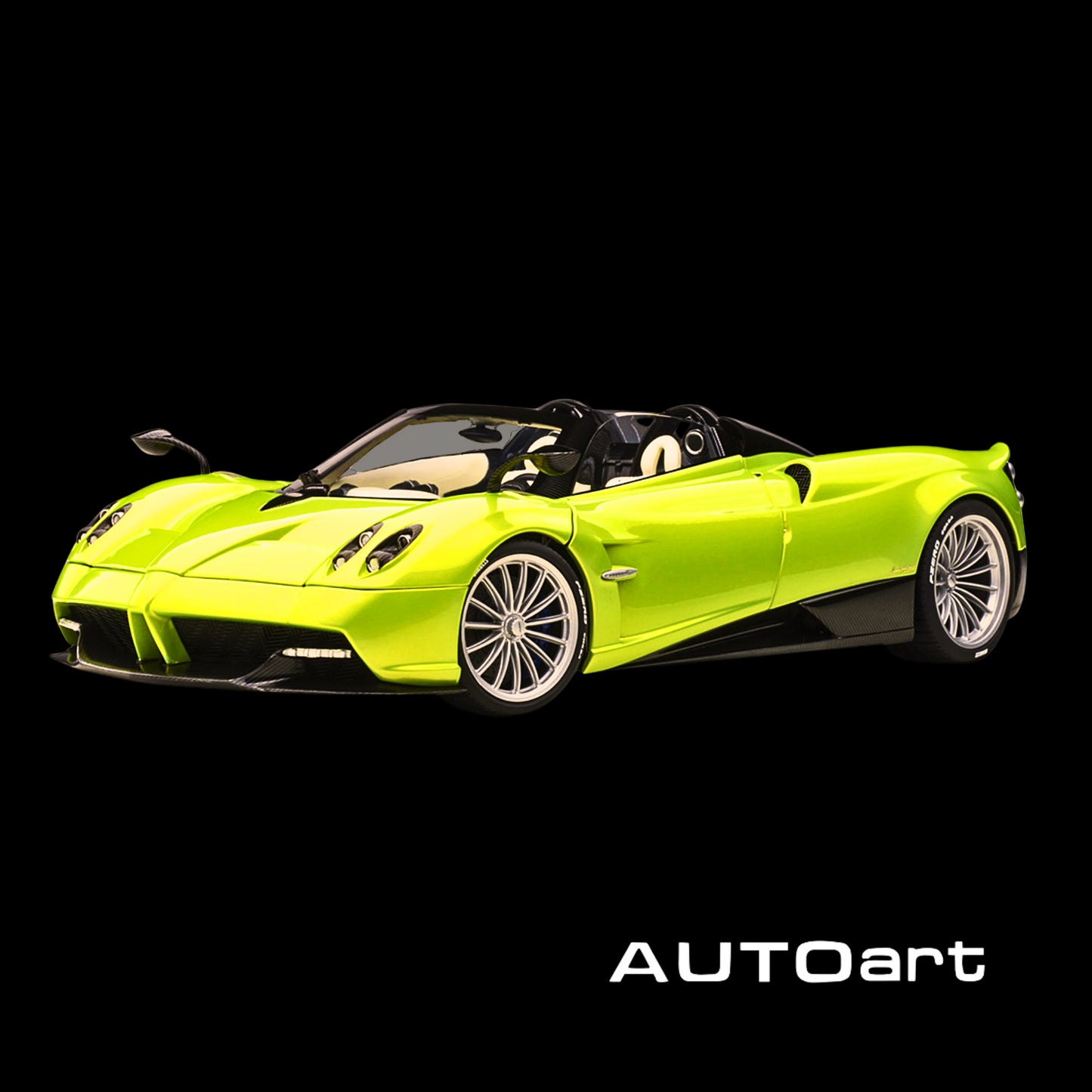 Pagani Huayra Roadster Verde Firenze Green Metallic and Carbon with Luggage Set 1/18 Model Car by Autoart