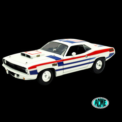 1970 Plymouth HEMI Cuda “Street Machine” – White w/ Red & Blue Stripes | 1:18 Diecast by ACME (Limited Edition 366 Worldwide)
