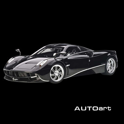 Pagani Huayra Gloss Black with Silver Stripes and Silver Wheels 1/12 Model Car by Autoart