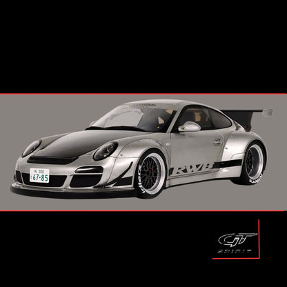2024 Porsche 911 RWB Abu Silver Metallic with Black Hood 1/18 Model Car by GT Spirit