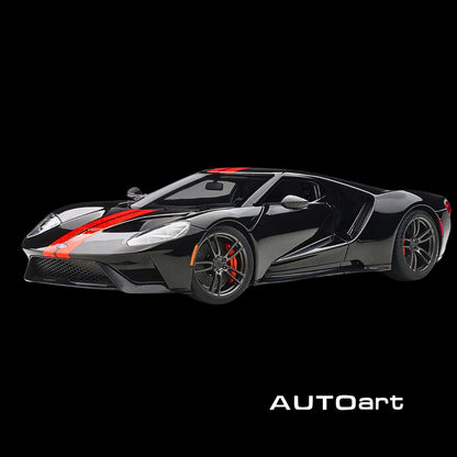 AUTOart 2017 Ford GT Shadow Black w/ Orange Stripes 1/18 Composite Model Car (Opening Panels, Working Spoiler)