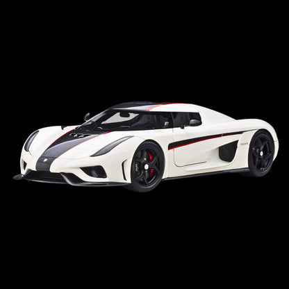 Koenigsegg Regera White with Black Carbon and Red Stripes 1/18 Model Car by Autoart