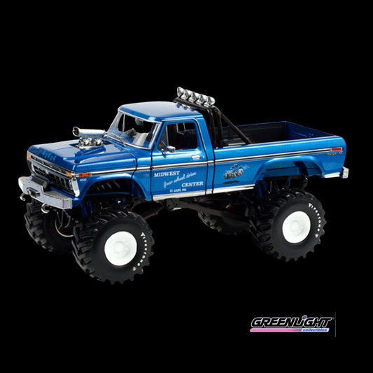 1974 Ford F-250 Ranger XLT Monster Truck with 48-Inch Tires Blue Metallic "Midwest Four Wheel Drive Center" "Kings of Crunch" Series 1/18 Diecast Model Car by Greenlight