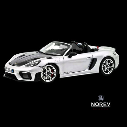2023 Porsche 718 Spyder RS Weissach Pack GT Silver Metallic with Carbon Hood, Norev