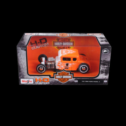 1929 Ford Model A #1 Harley Davidson Orange Flames 1:24 Diecast by Maisto