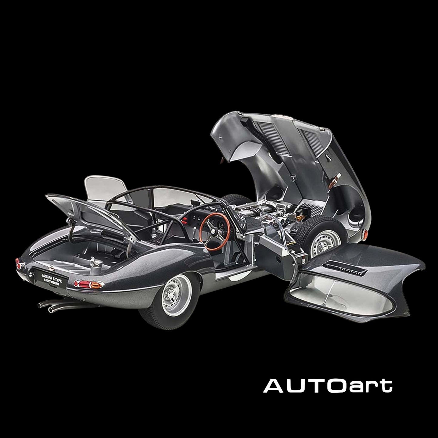 Jaguar Lightweight E Type Roadster RHD (Right Hand Drive) Dark Gray 1/18 Model Car by Autoart