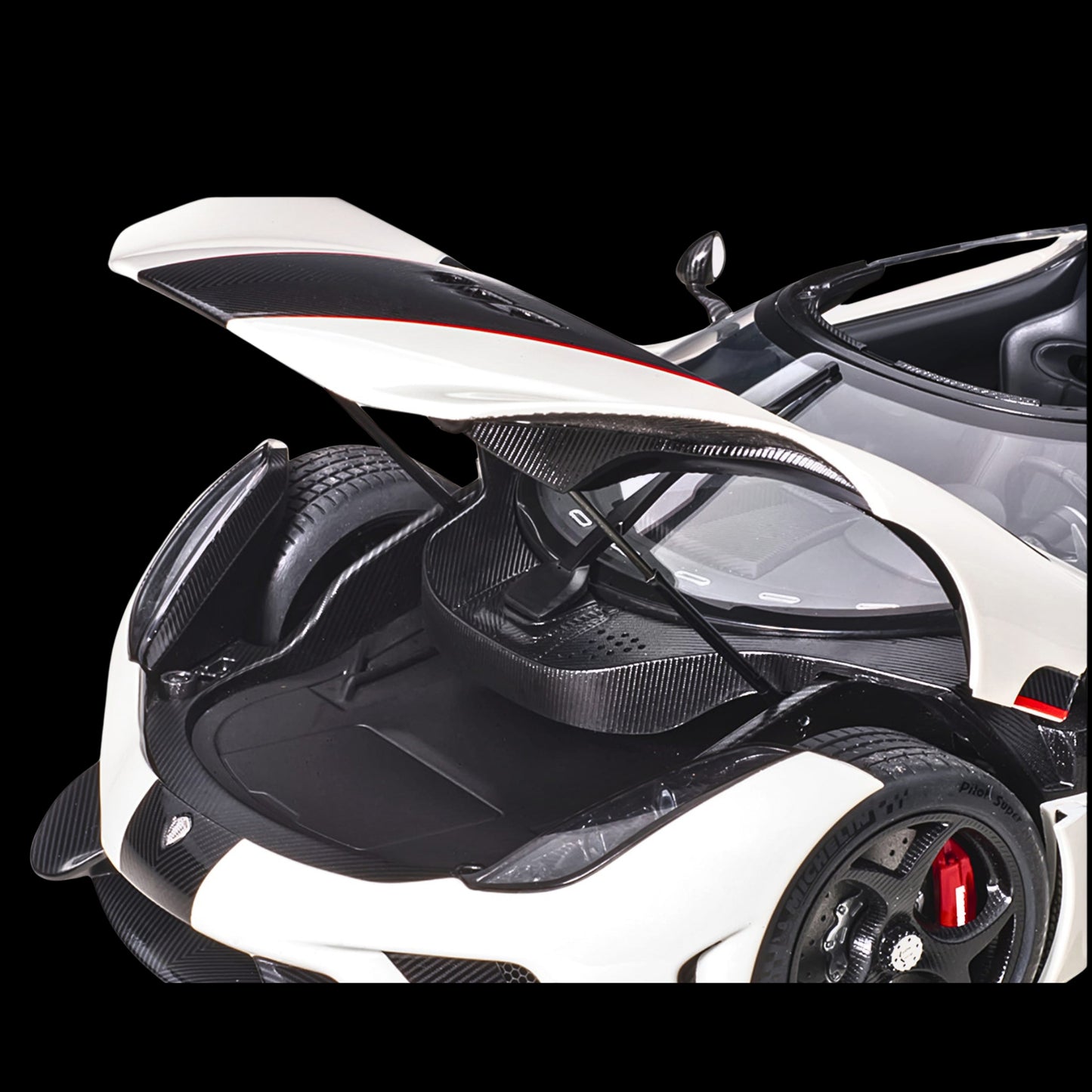 Koenigsegg Regera White with Black Carbon and Red Stripes 1/18 Model Car by Autoart