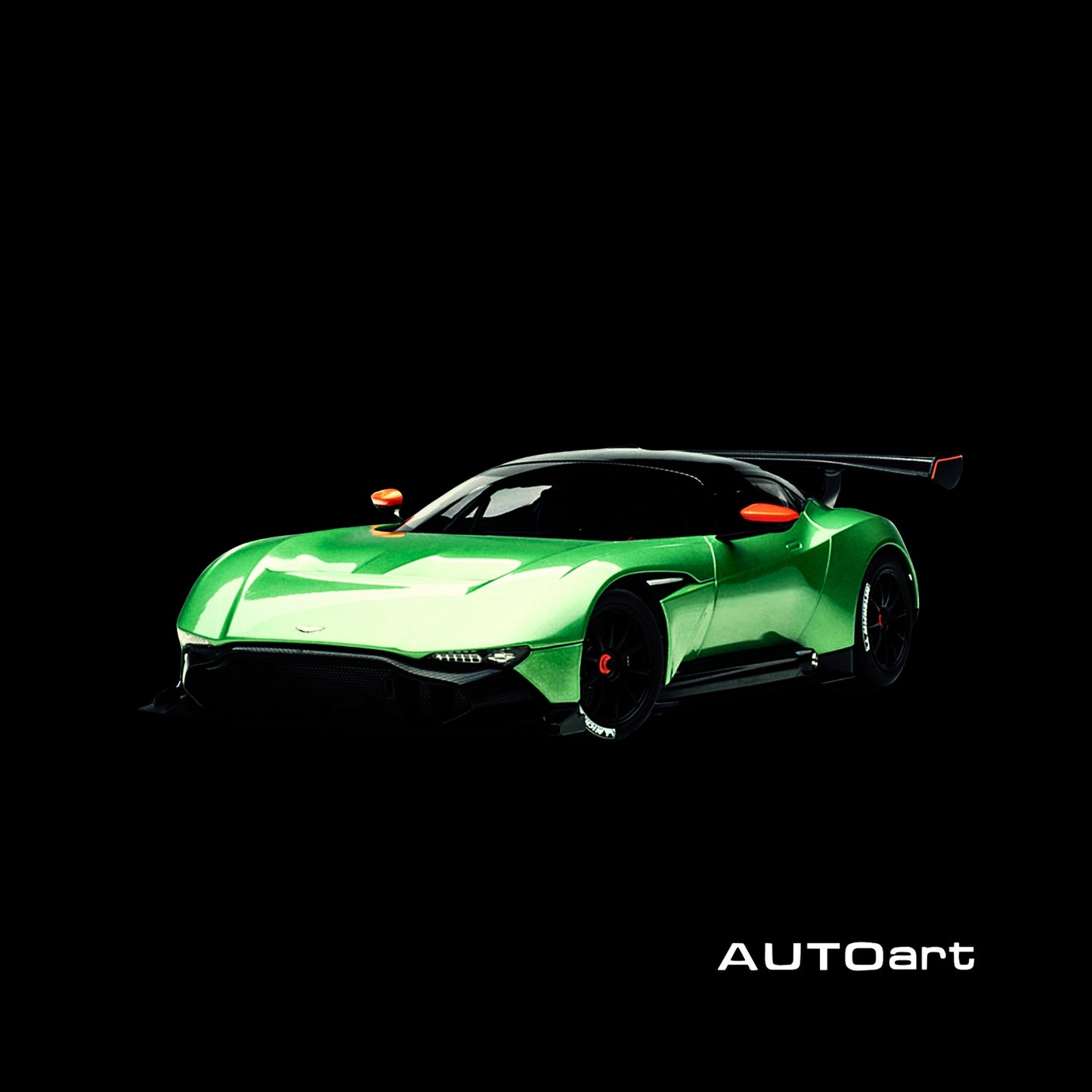 Aston Martin Vulcan Apple Tree Green Metallic with Orange Accents and Carbon Top 1/18 Model Car by Autoart